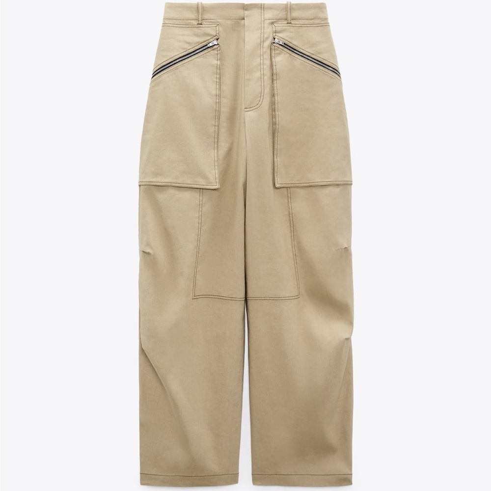 ZARA TOPSTITCHED ZIPPER PANTS